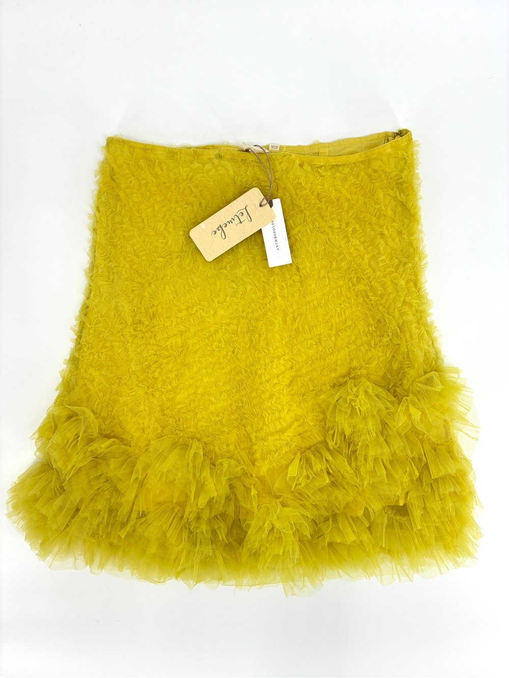 Let Me Be Anthropologie Tulle Mini Skirt Preppy Balletcore Chartreuse Large NWT - Picture 2 of 9